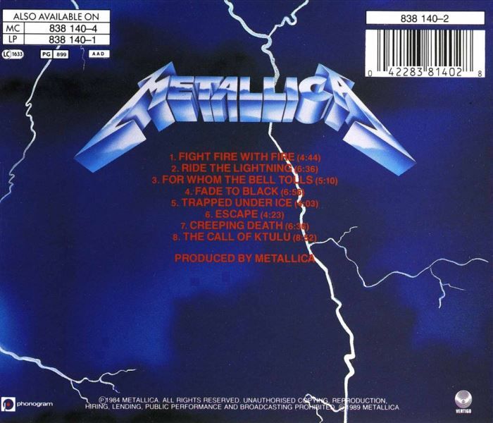 metallica ride the lightning cd