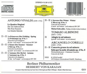 Vivaldi, A. & Albinoni, T. & Corelli, A. - Le Quattro Stagione, Adagio For Strings And Organ, Christmas Concerto [ CD ]