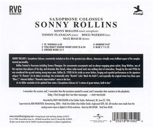Sonny Rollins - Saxophone Colossus (The Rudy Van Gelder Edition) [ CD ]