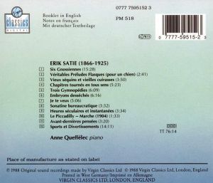 Anne Queffelec - Satie: 3 Gymnopedies, 6 Gnossiennes & Other Piano Works [ CD ]