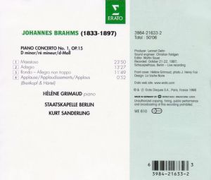 Helene Grimaud, Staatskapelle Berlin, Kurt Sanderling - Brahms: Piano concerto No.1 in D minor Op.15 [ CD ]