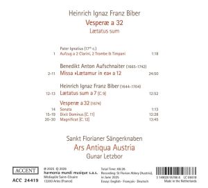 Ars Antiqua Austria & Gunar Letzbor - Heinrich Ignaz Franz Biber: Vesperae (CD)